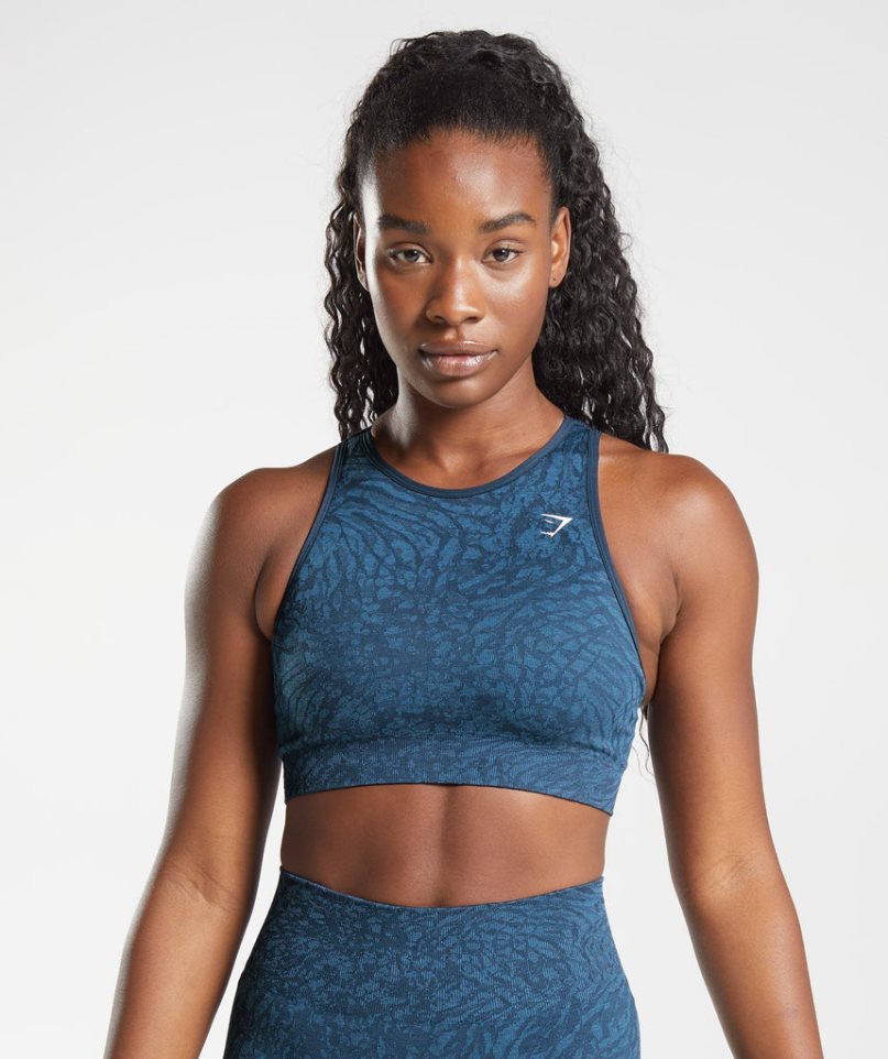 Women's Gymshark Adapt Animal Seamless Sports Bra Navy | NZ 9VCQJB